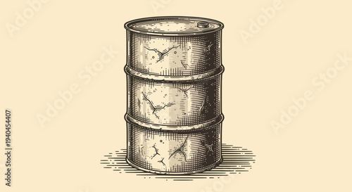 Vintage Metal Drum or Barrel Illustration.