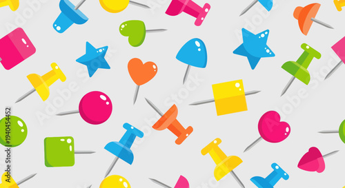 Colorful Push Pins and Shapes on White.