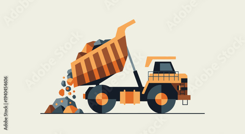 Dump Truck Dumping Rocks and Stones.