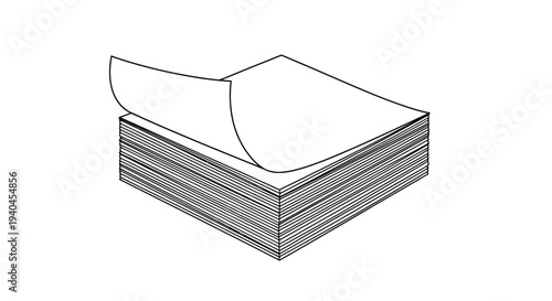 Stack of Paper with Top Sheet Curled.