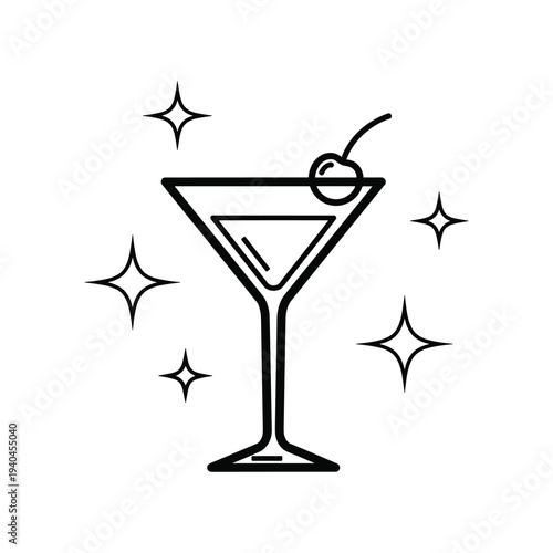 Martini glass with olive and sparkles