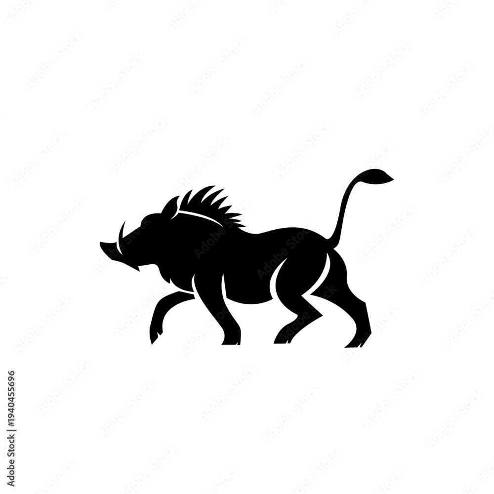 Fototapeta premium Warthog Silhouette Running Vector Illustration. Wild Boar African Safari Animal Graphic Design.