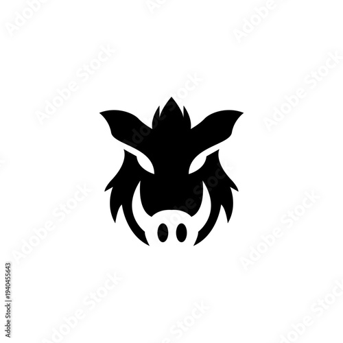 Stylized Wild Boar Head Logo with Tusks in Black Silhouette