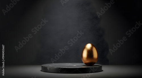 Golden egg on marble pedestal