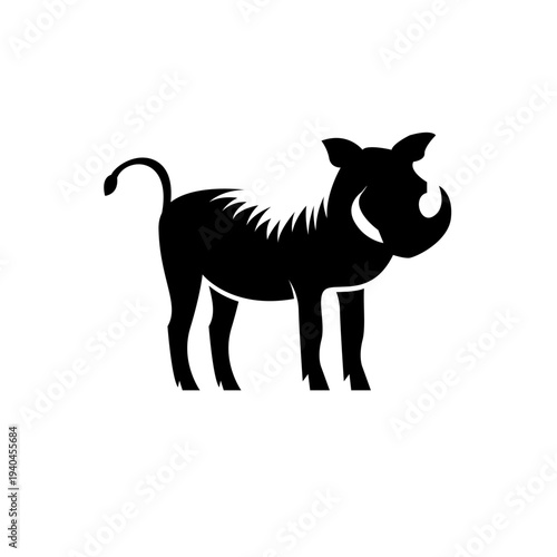 Warthog Silhouette Vector Illustration with Tusks on White Background