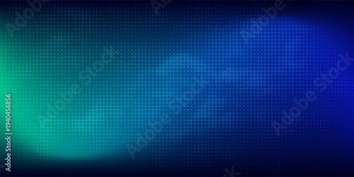 halftone with blue-green gradation, abstract background pattern, neon light reflecting walls and floors, dark colors, and feel the speed of digital technology connected with blue-green background.