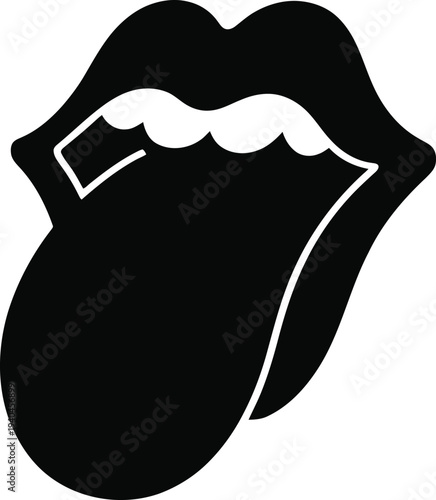 Black and white stylized mouth tongue logo collection. Vector illustration.