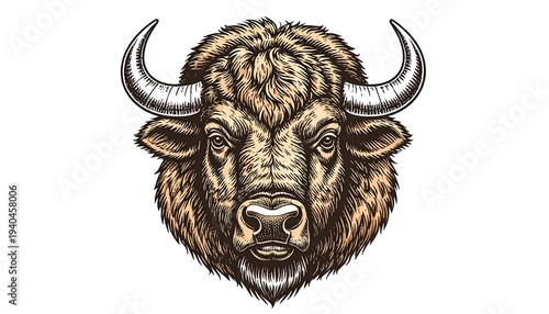 Majestic Bison Head - A Detailed Illustration of Strength and Wilderness.