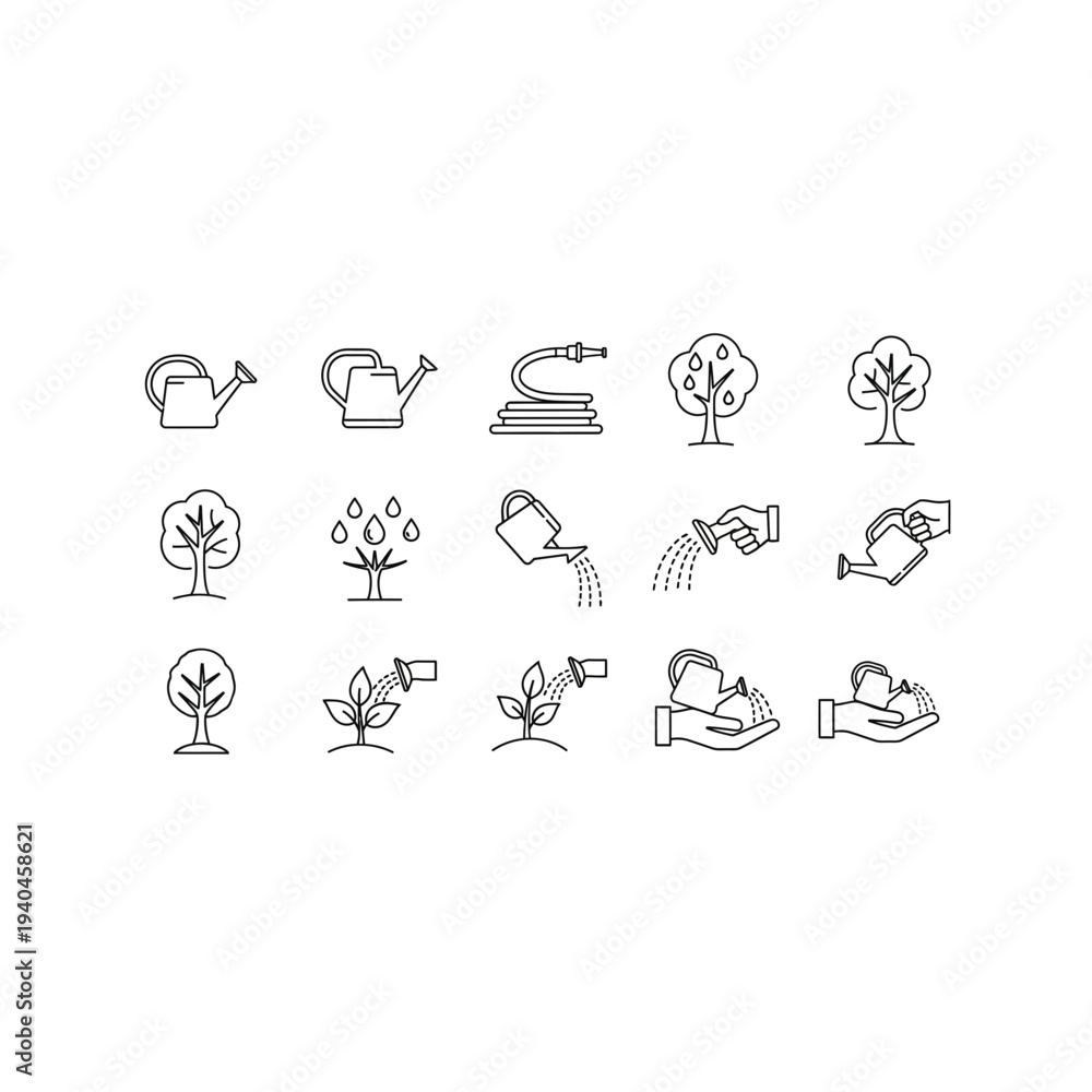 Fototapeta premium Collection of various gardening and plant icons in simple line style