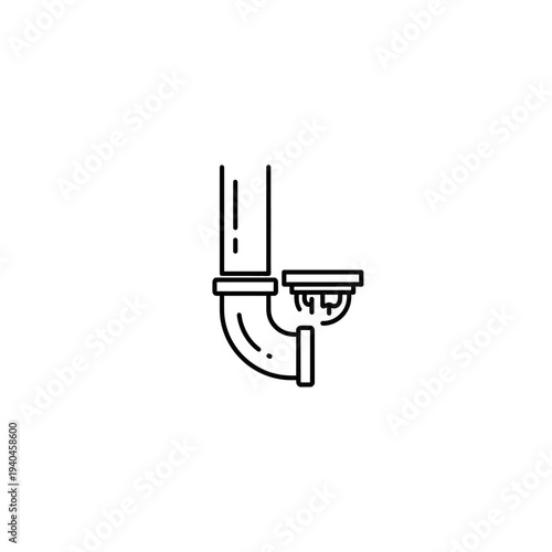Black and white line drawing of a pipe fitting with flange and curved connector