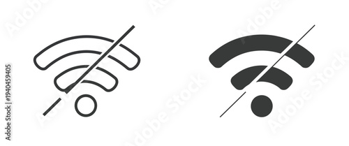 Wifi and wireless problem icon set featuring no internet access, connection failed symbols, and network error signs for digital interface design.