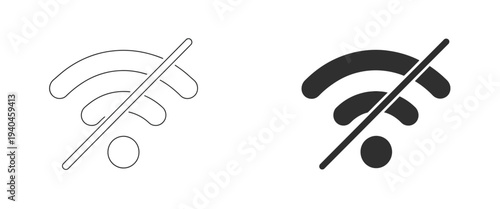 Wifi signal troubleshooting icons with crossed out internet symbols, disconnected wireless status indicators, and offline mode graphics for mobile app developers.