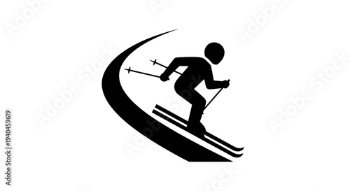 Silhouette of Person Water Skiing with Ski Poles.