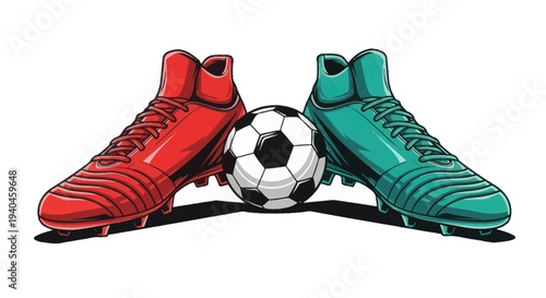 Football Boots and Soccer Ball Illustration.