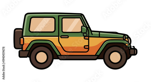 Colorful Cartoon Jeep Vehicle Illustration.