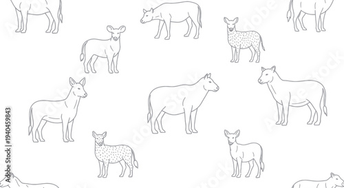 Cow Outlines Standing in Various Poses.