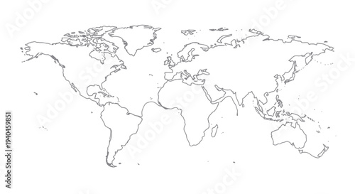 World Map Outline Illustration on White.