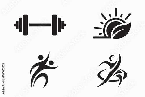 Fitness and Sports Activity Logos - Gym, Running, and Bodybuilding Icons