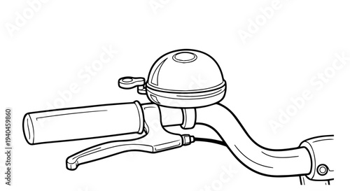 Bicycle Handlebar with Bell and Brake Lever Vector Illustration