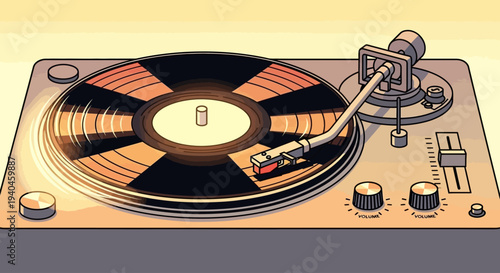 Vintage Record Player with Vinyl Disc.