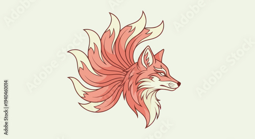 Red Fox Head Illustration with Flowing Mane.