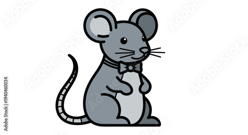 Gray Mouse Wearing Bow Tie Standing.
