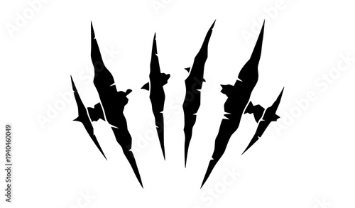 Monster claw scratch vector with three vertical ripping marks isolated on white