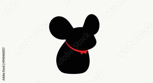 Black Silhouette of Mouse with Red Collar.