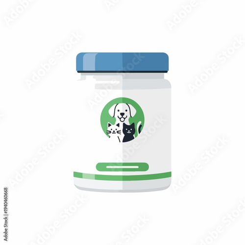 Pet Supplement Container with Dog and Cat Design for Pet Care Blogs, Veterinary Websites, Animal Health Articles, Marketing Materials, and Pet Product Promotions