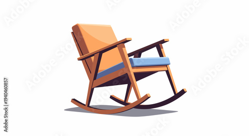 Wooden Rocking Chair with Cushion and Fabric.