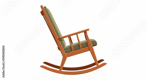 Wooden Rocking Chair with Green Cushion.