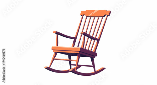 Wooden Rocking Chair with Orange Cushion.