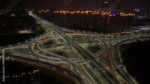 Night view of the Shagang Overpass in Zhangjiagang City