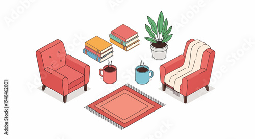 Red Armchairs and Decorative Home Furniture.