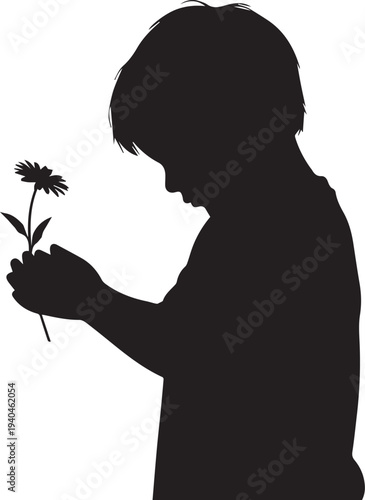 Child silhouette holding flower vector illustration symbolizing innocence and remembrance