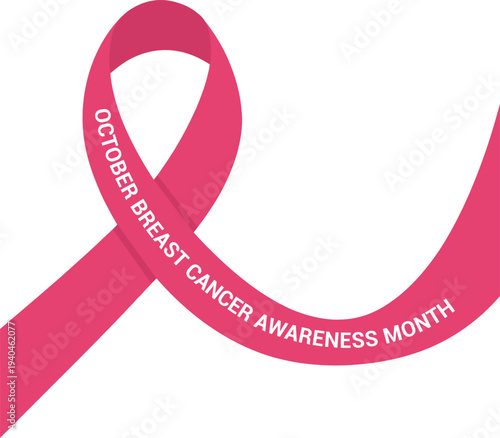 Pink ribbon vector illustration for October Breast Cancer Awareness Month medical health campaigns and social posters.