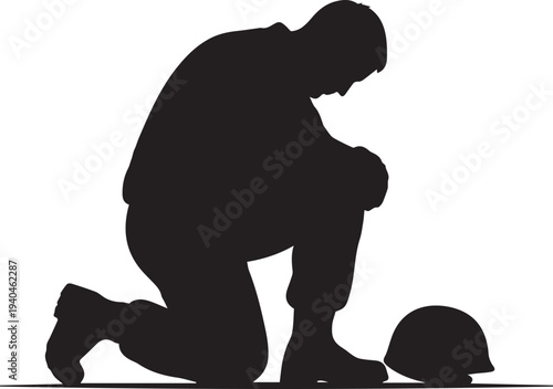 Soldier kneeling silhouette vector illustration. soldier memorial day isolated on background