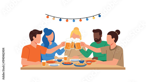 Friends enjoying drinks and snacks at festive party celebration