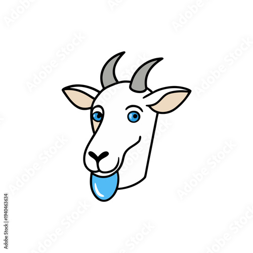 Cartoon goat head illustration blue tongue vector design