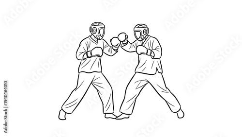 Outline of two boxers sparring in protective gear