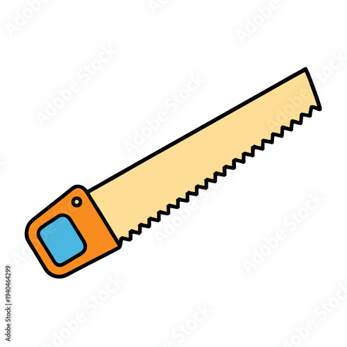 Hand saw cutting tool isolated yellow orange handle woodworking