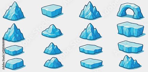 Ice Block Cartoon Set Winter Game Asset Illustration