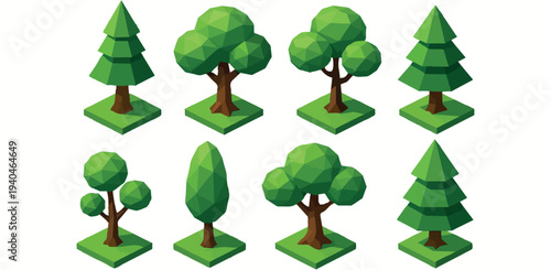 Isometric Tree Set Cartoon Forest Nature Plant Collection