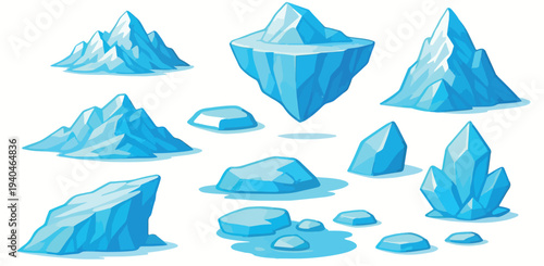 Ice Crystal Cartoon Set Winter Game Asset Illustration