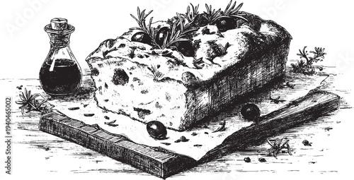 Focaccia bread illustration on a white background. This vector illustration can be used in any size you like for advertising, logos, and other work.