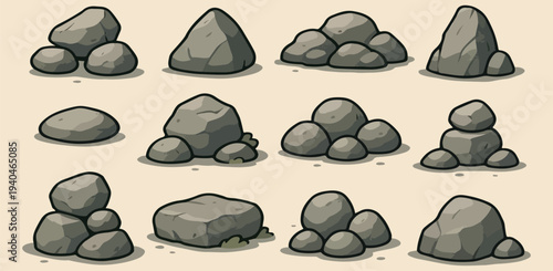 Cartoon Rock Stone Set Nature Ground Game Asset
