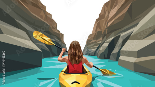 Low poly adventure: kayaking through majestic canyons