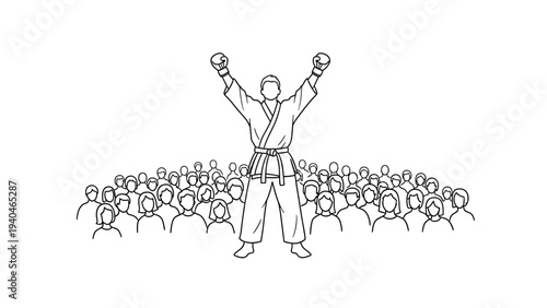 Martial artist celebrating victory in front of audience