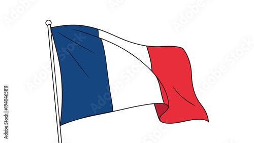 French tricolor flag waving on pole against white background