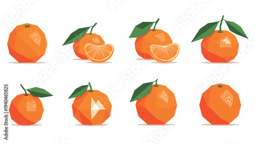 Geometric citrus collection: angular orange and tangerine designs with leaves
